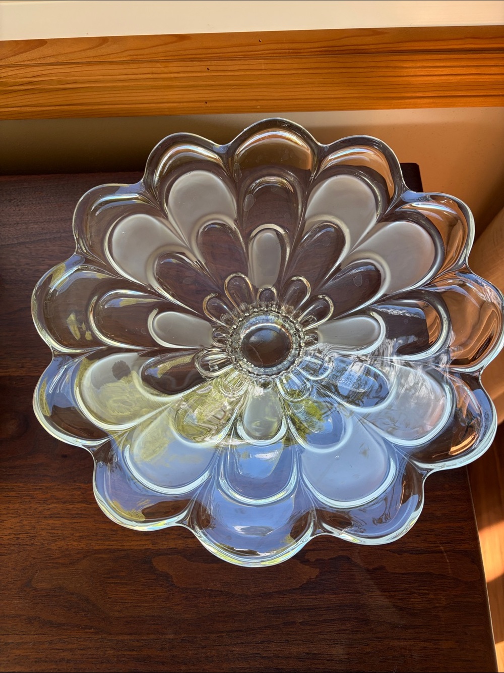 Vintage Frosted & Clear Glass Pedestal Bowl – Floral Design, Elegant Serving